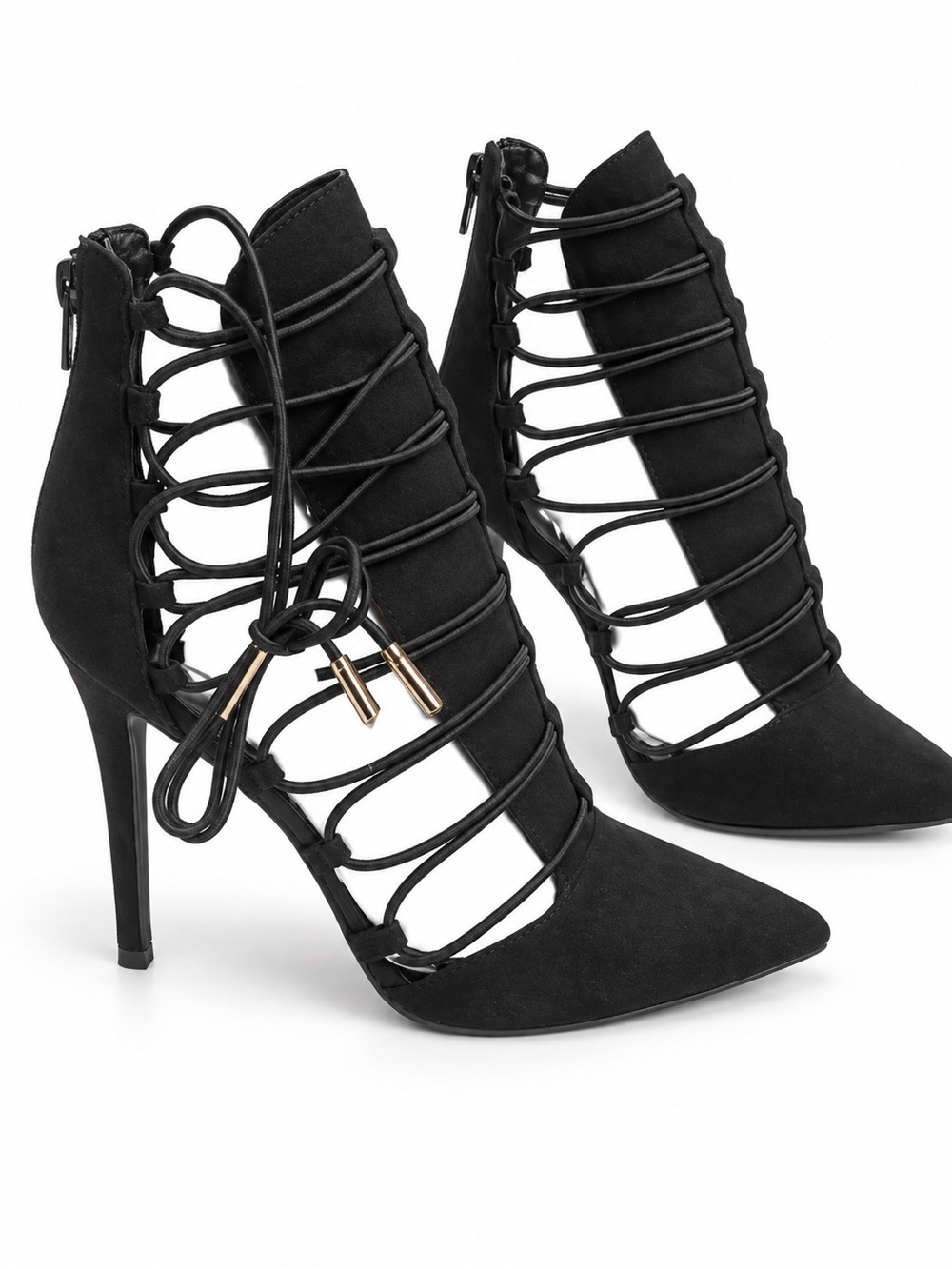 Lemon Drop by Privileged Tate Black Lace-Up Stiletto Heels Size 8
